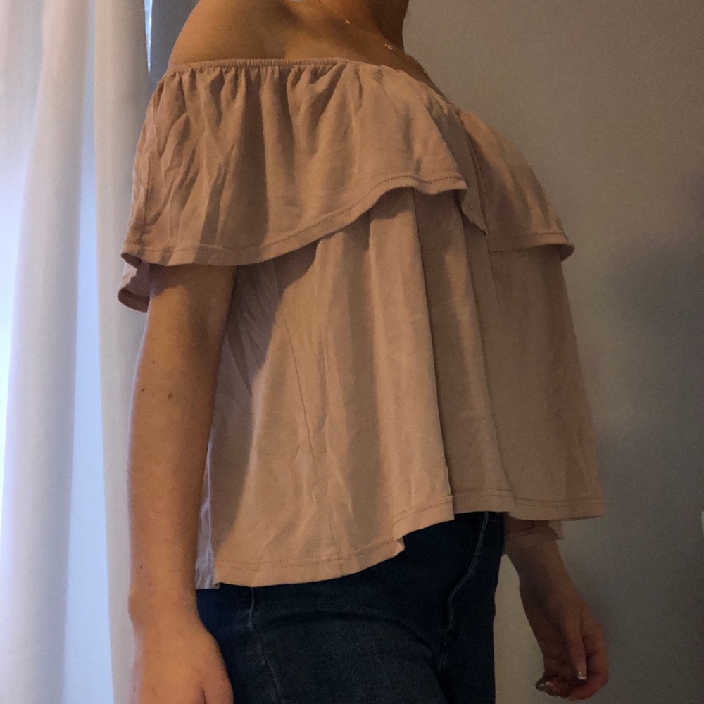 Flowy blush colored off the shoulder top